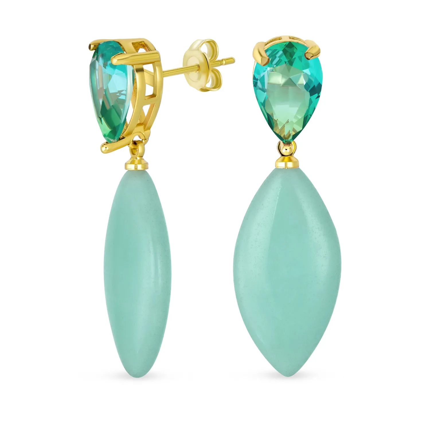 Geometric Rhombus Teardrop Gemstone CZ Dangling Earrings Gold Plated