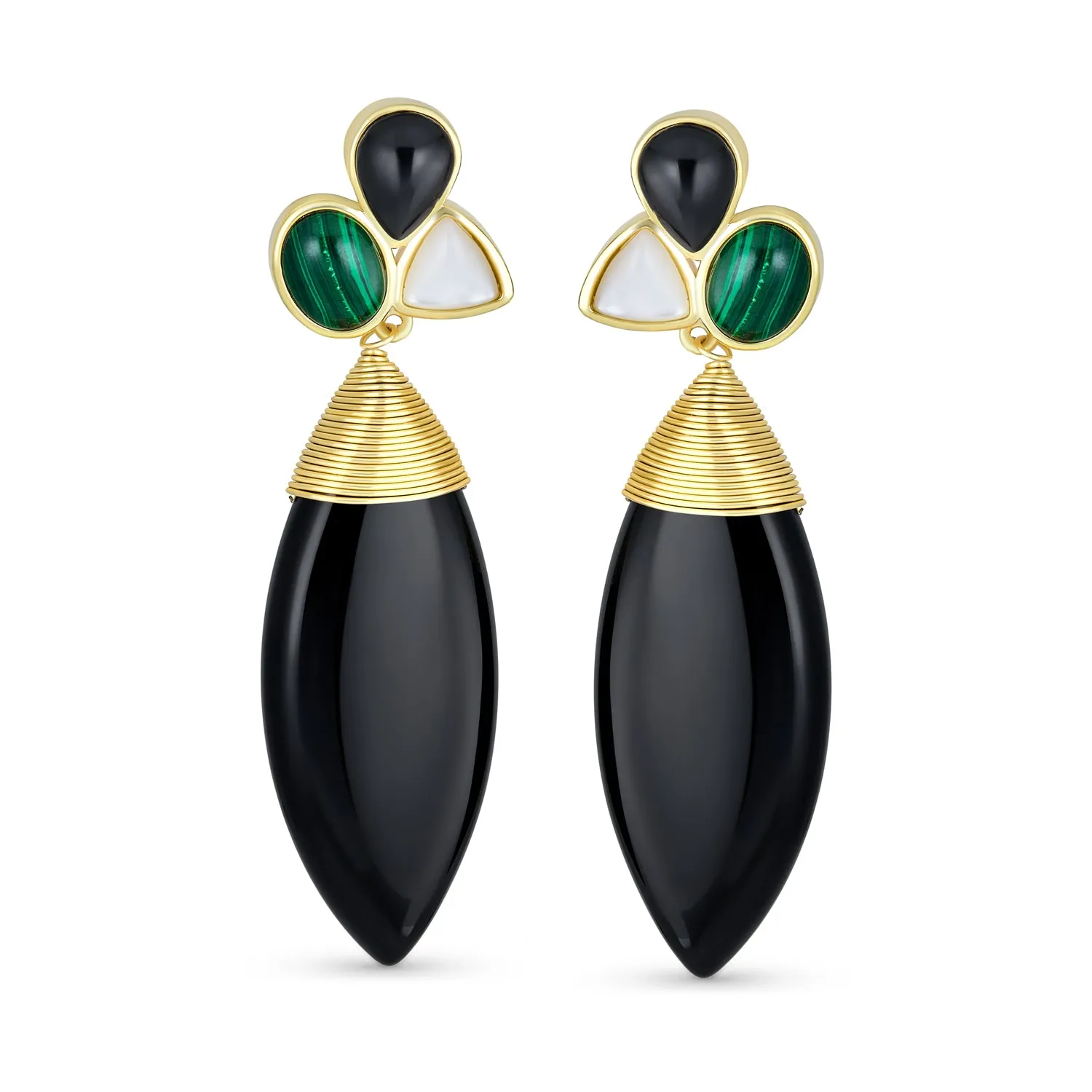 Geometric Rhombus Teardrop Gemstone CZ Dangling Earrings Gold Plated