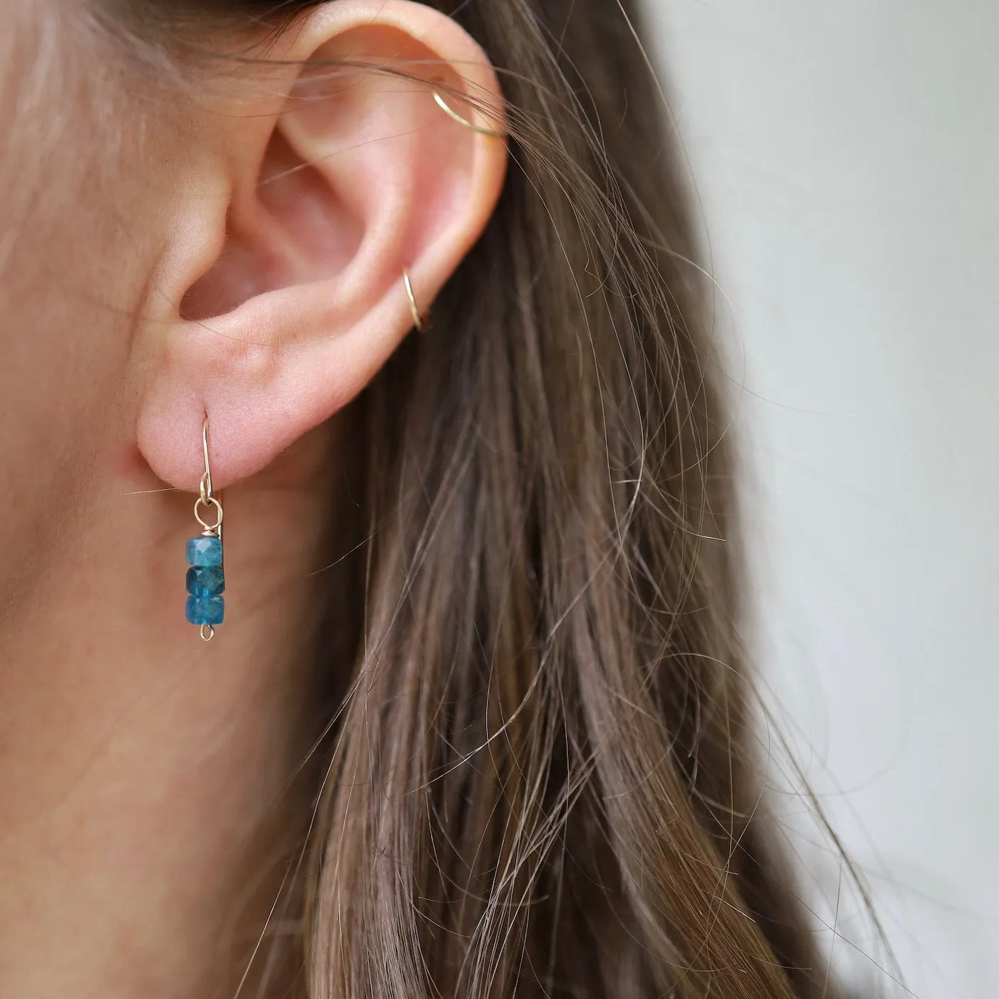 Gold Filled 3 Apatite Cube Stack Drop Earring