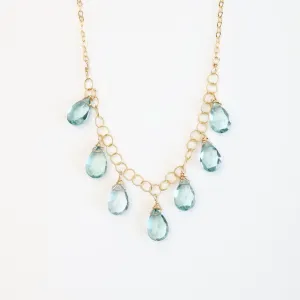 Gold Filled Chain with 7 Blue Topaz Drops  Necklace