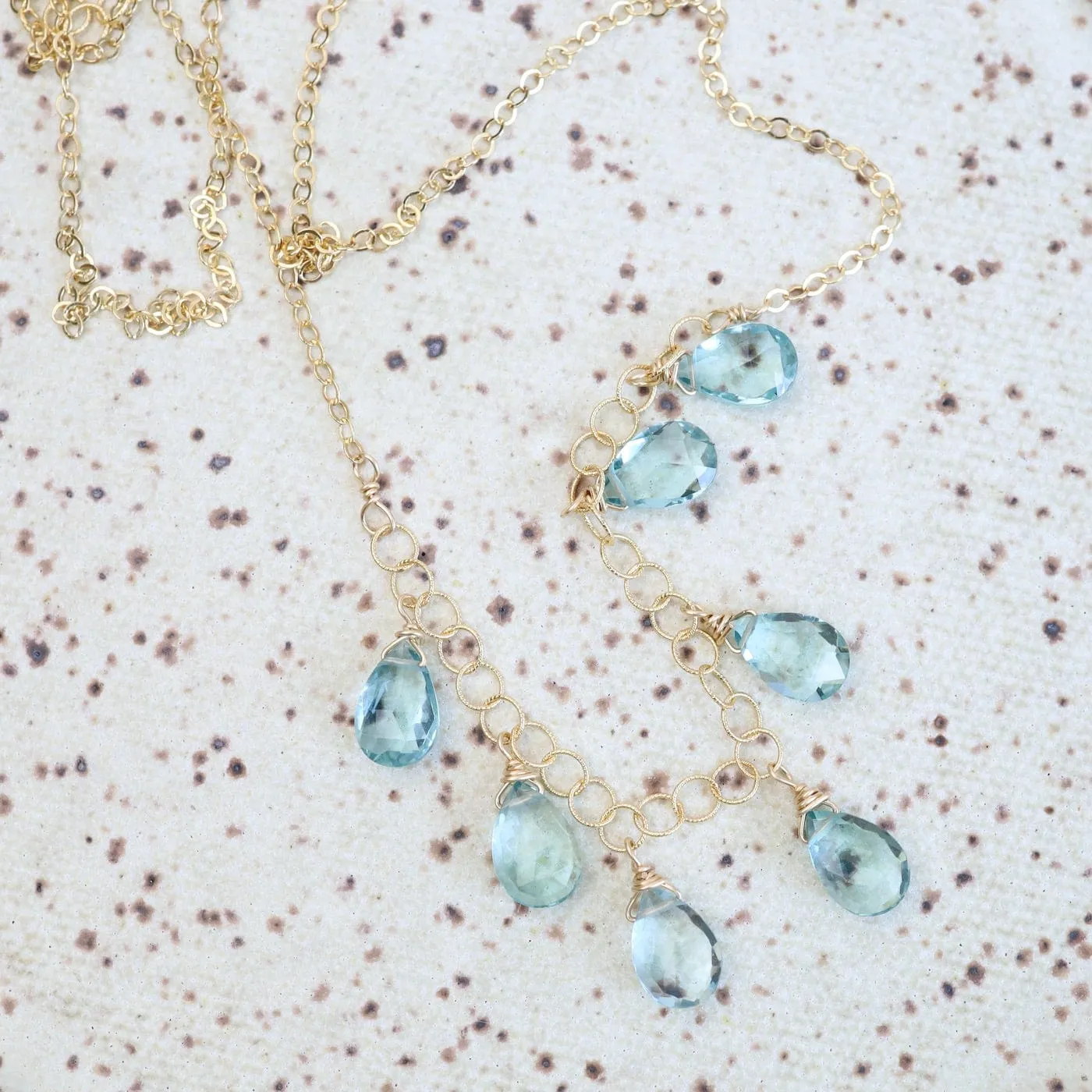 Gold Filled Chain with 7 Blue Topaz Drops  Necklace