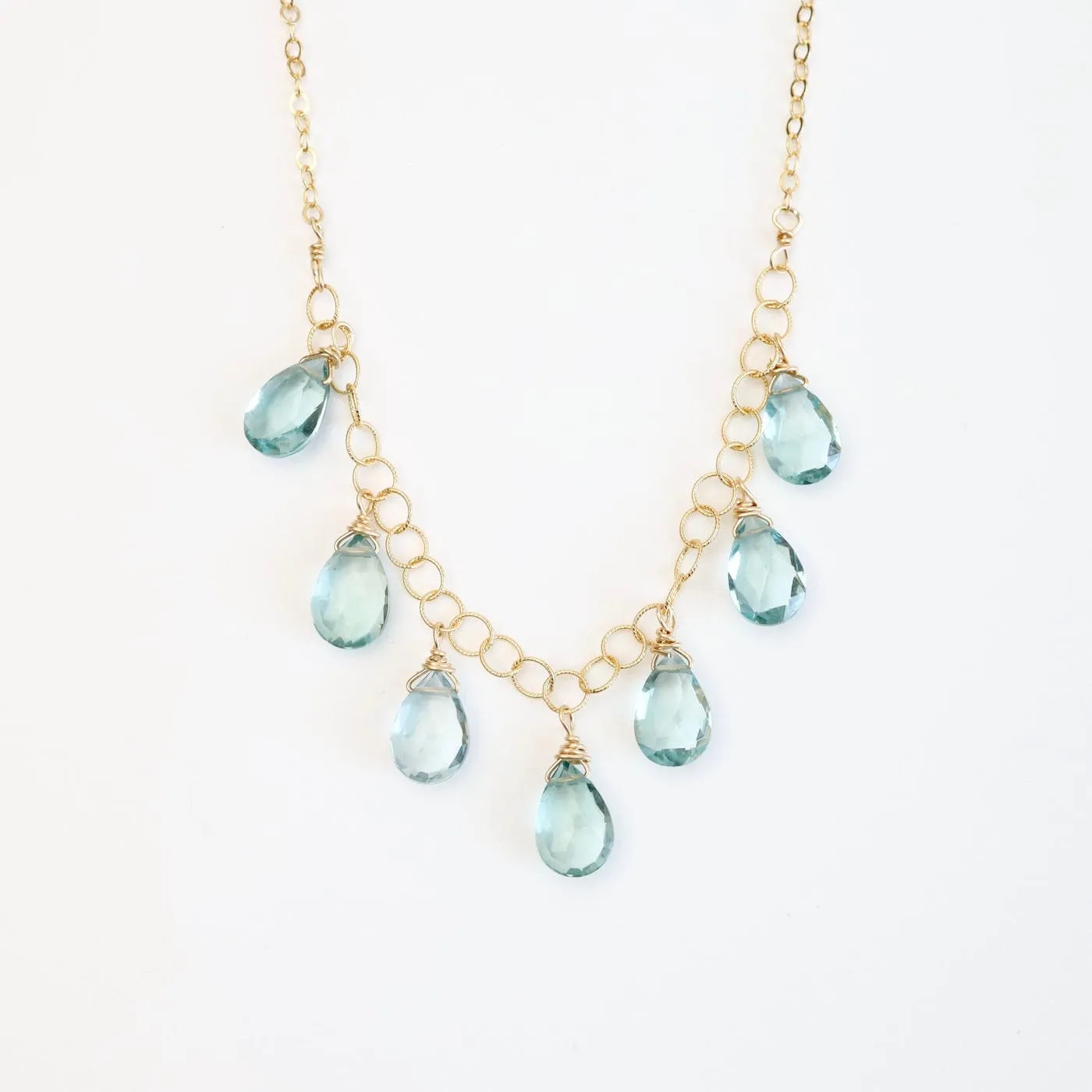Gold Filled Chain with 7 Blue Topaz Drops  Necklace