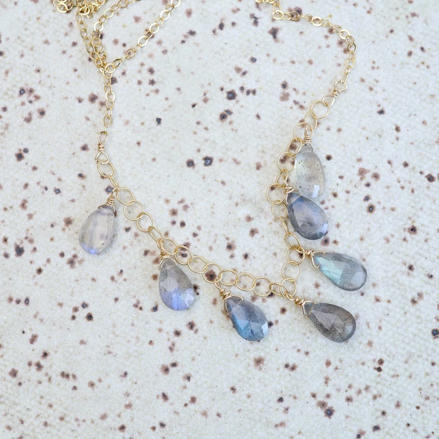 Gold Filled Chain with 7 Labradorite Drops  Necklace