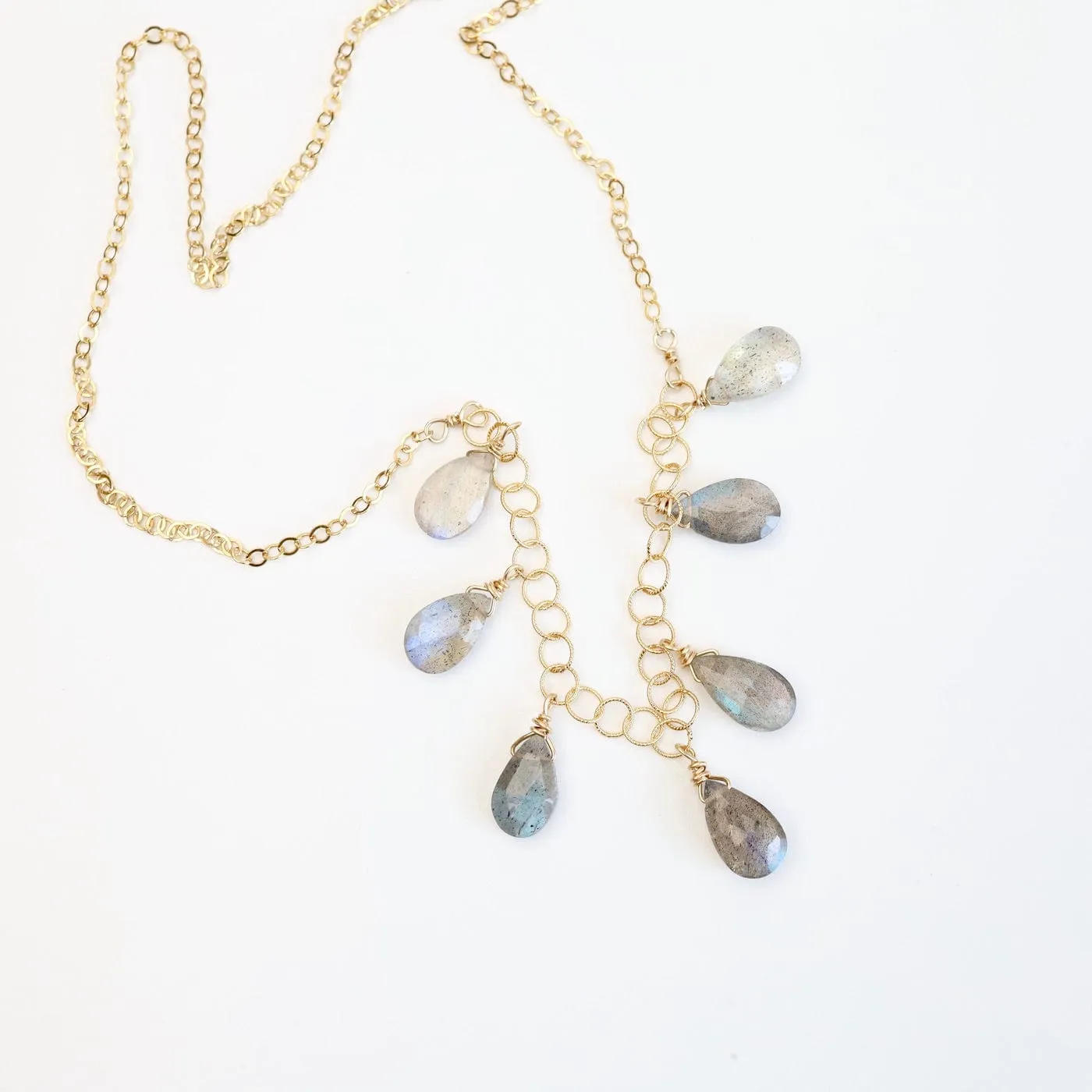 Gold Filled Chain with 7 Labradorite Drops  Necklace