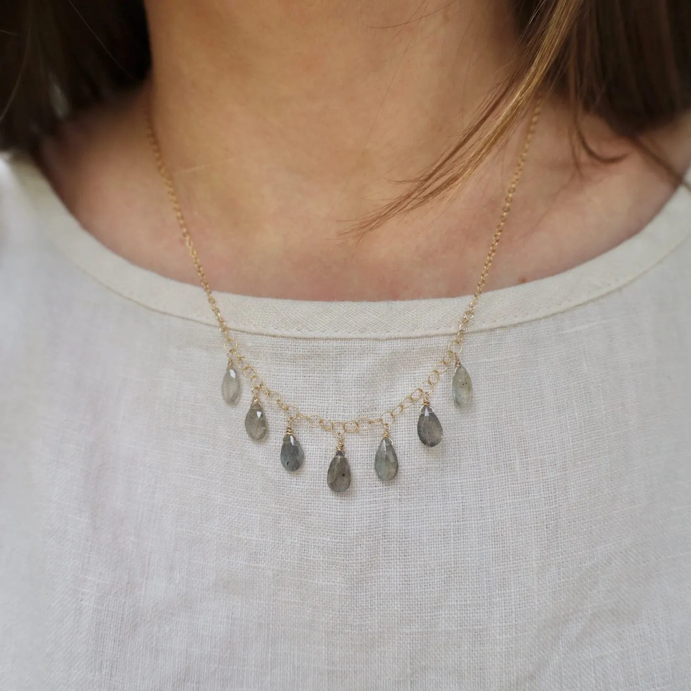 Gold Filled Chain with 7 Labradorite Drops  Necklace