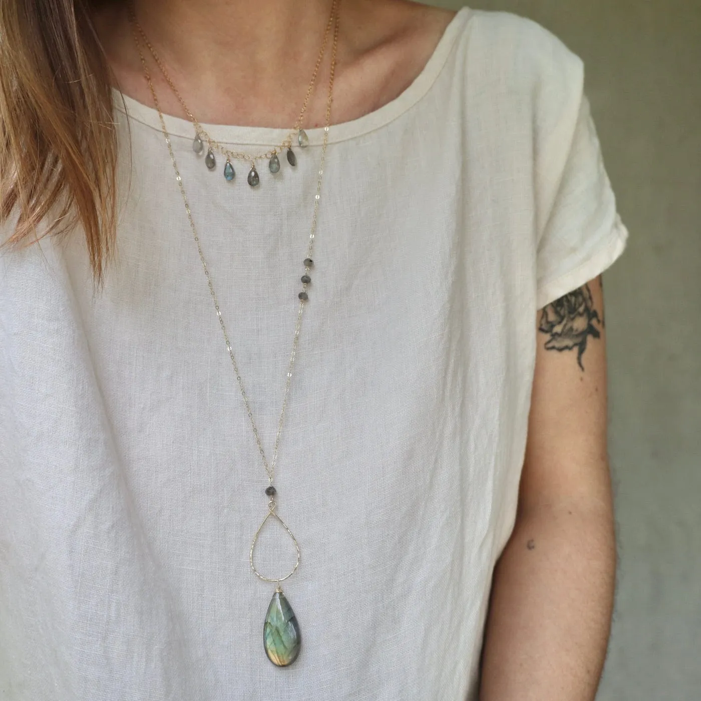 Gold Filled Chain with 7 Labradorite Drops  Necklace
