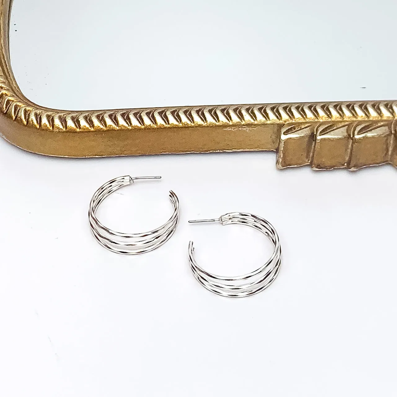 Good Karma Medium Triple Hoop Earrings in Silver Tone
