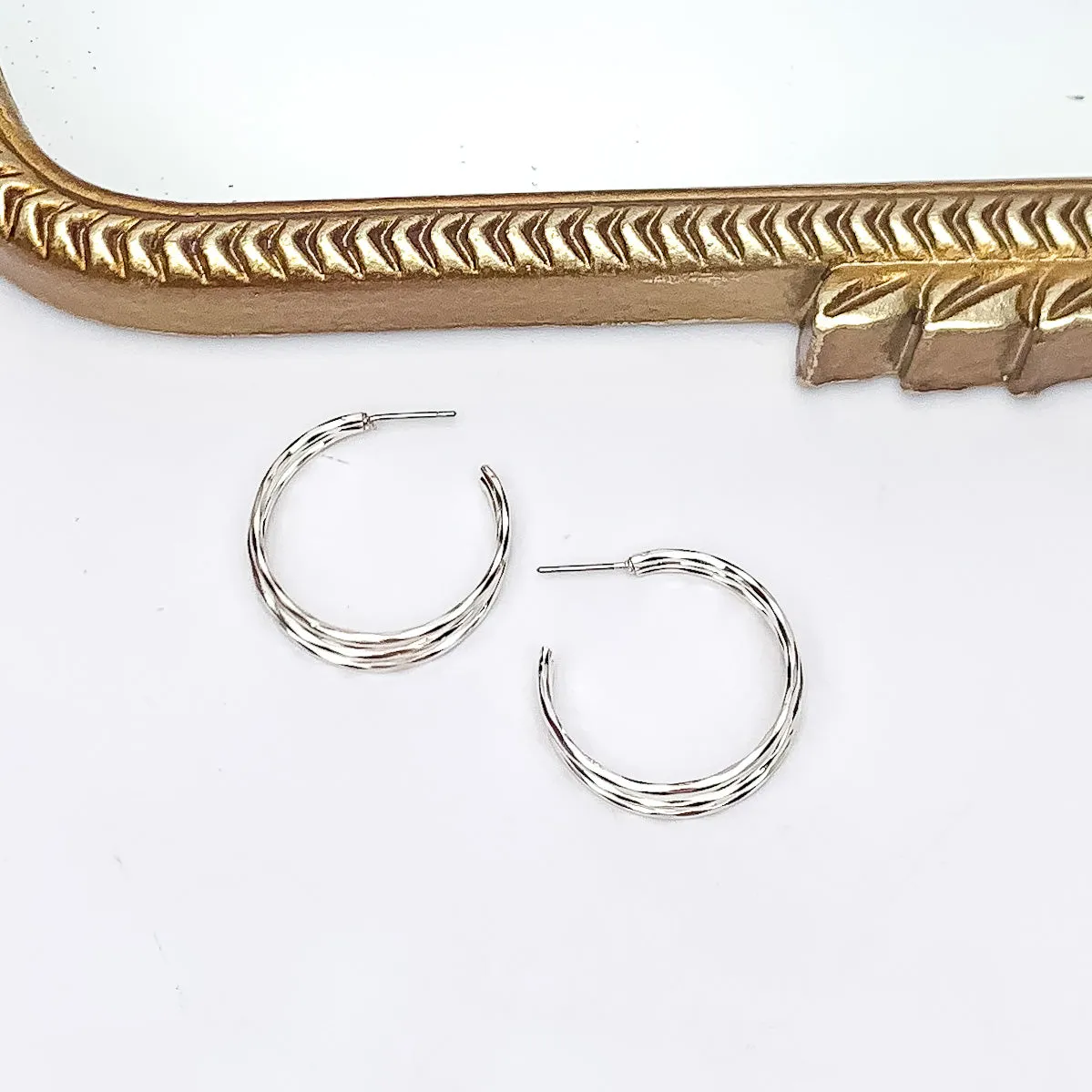 Good Karma Medium Triple Hoop Earrings in Silver Tone