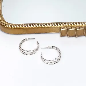 Good Karma Medium Triple Hoop Earrings in Silver Tone