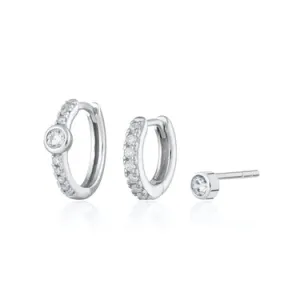 Hannah Martin Sparkling Bezel Set of 3 Earrings - Sterling Silver
