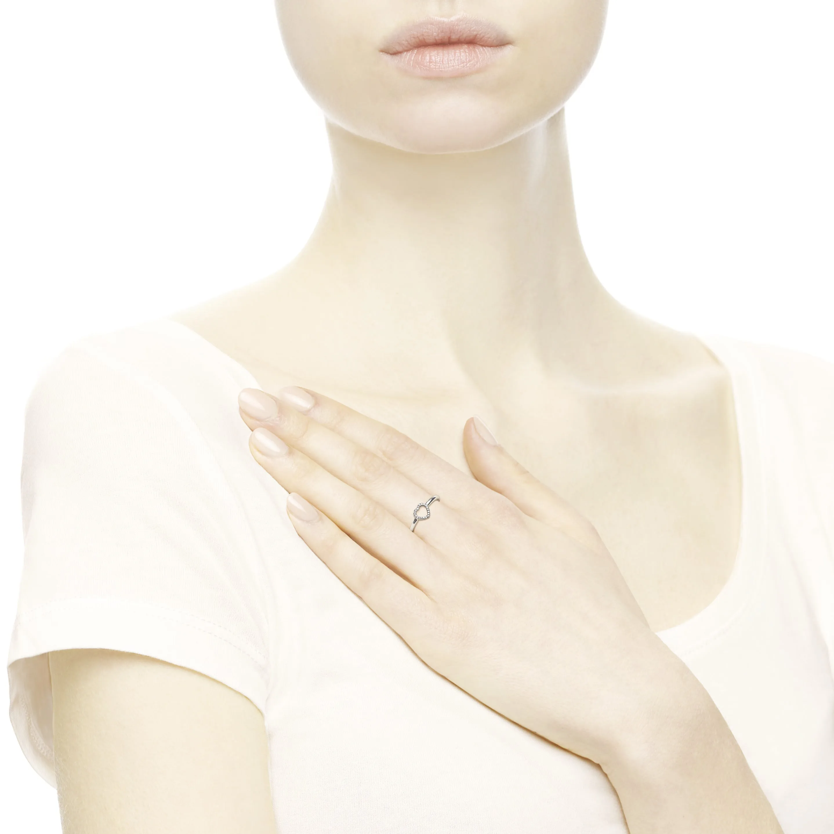 Heart silver ring with clear cubic zirconia