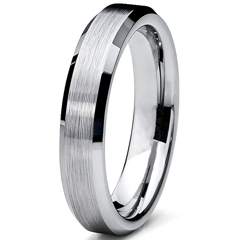 His & Hers Silvertone Tungsten Rings Wedding Bands High Polish Men Women 6MM/4MM