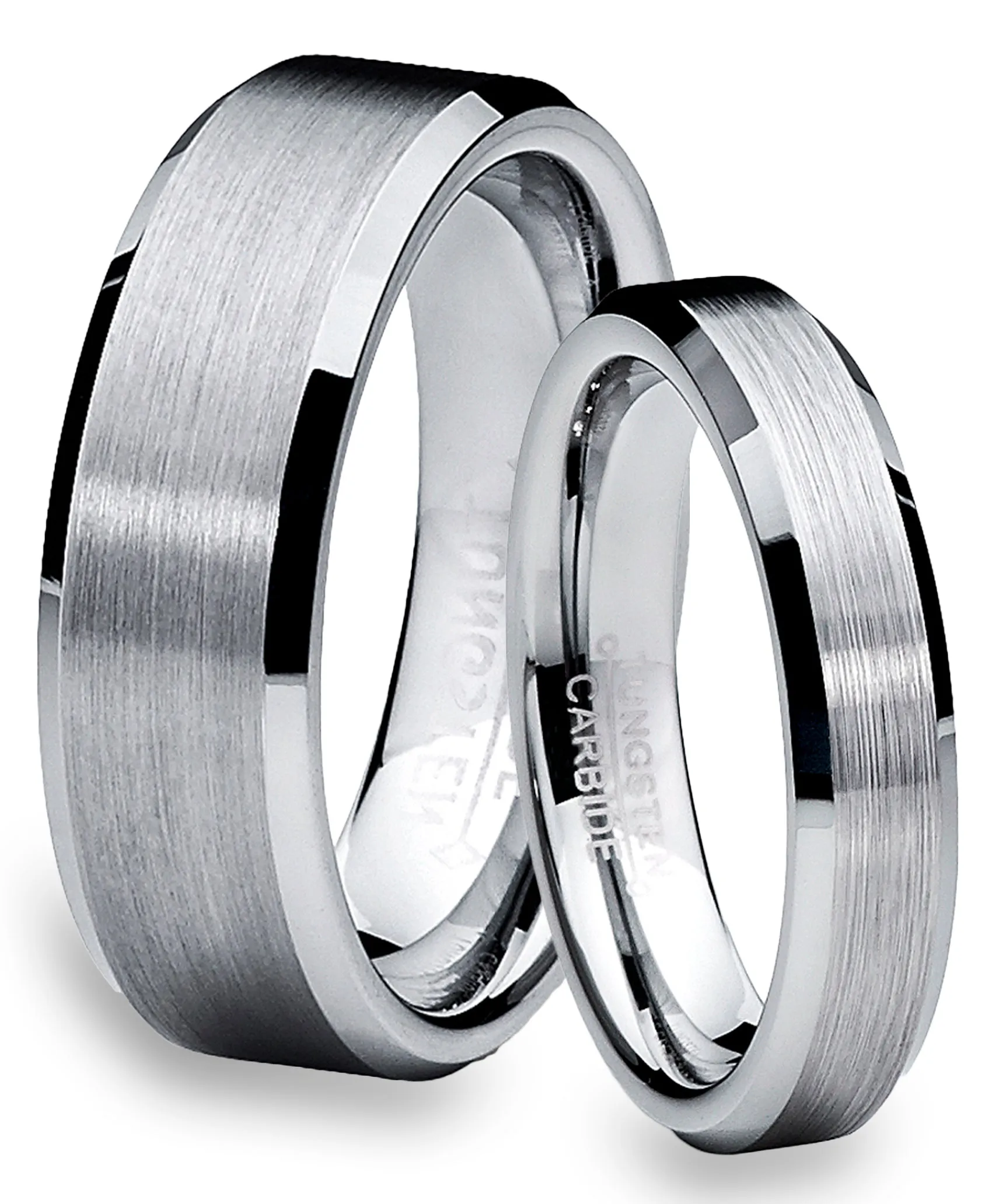 His & Hers Silvertone Tungsten Rings Wedding Bands High Polish Men Women 6MM/4MM