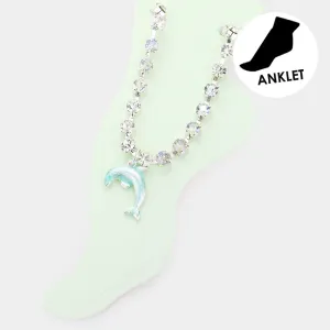 iLLASPARKZ Enamel Dolphin Charm Round Stone Anklet