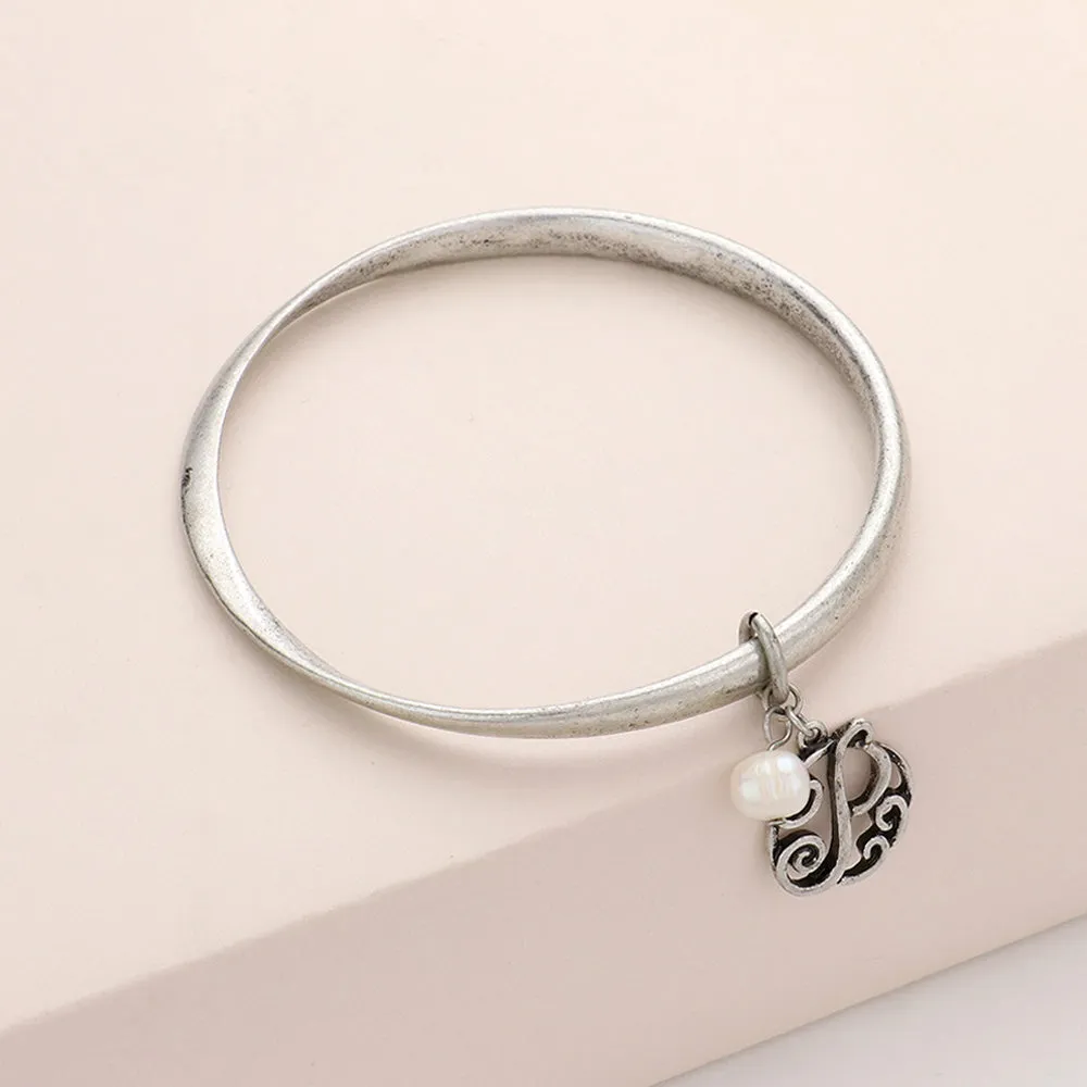 iLLASPARKZ -P- Monogram Pearl Charm Bangle Bracelet