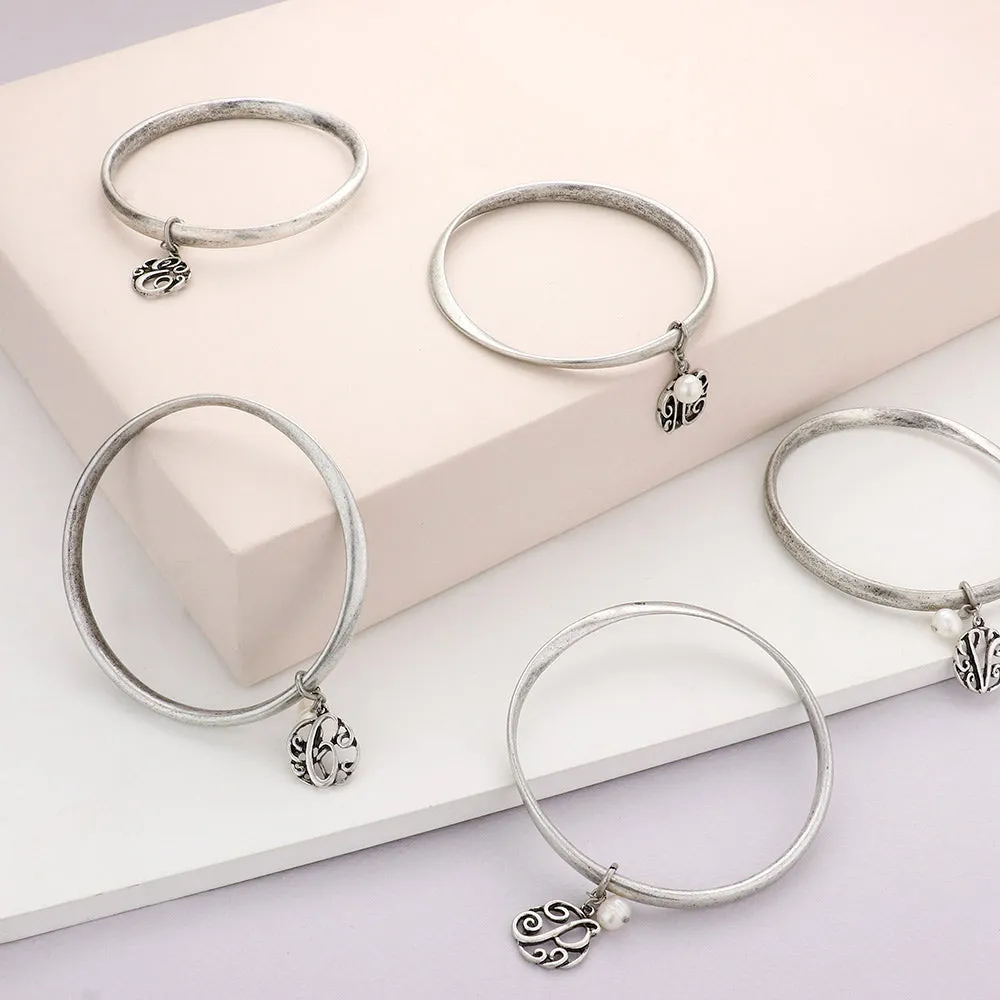 iLLASPARKZ -V- Monogram Pearl Charm Bangle Bracelet