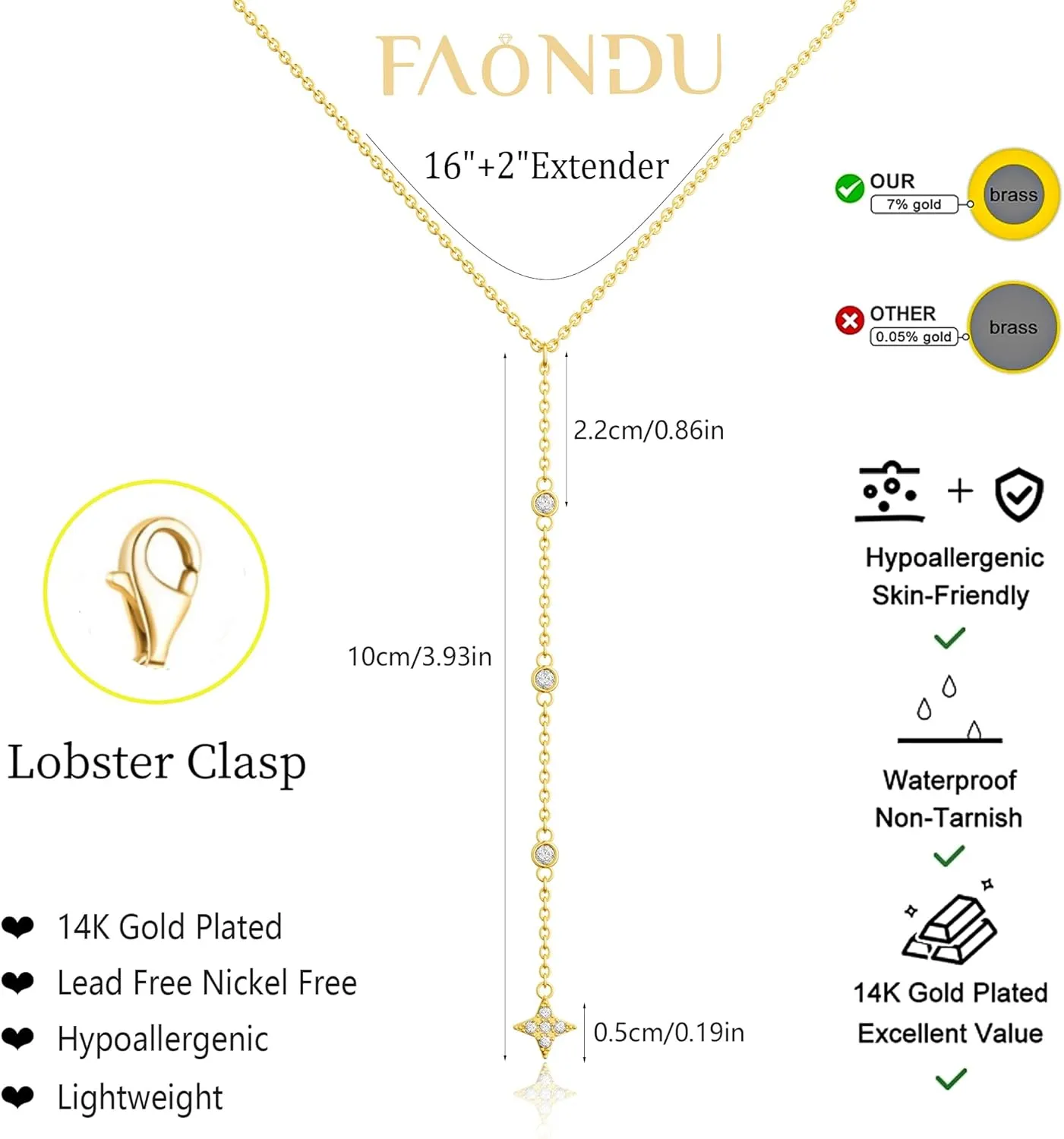 Lariat Gold Necklace for Women Trendy Long Necklace Dainty 14k Gold Plated/Silver Y Pendant Necklace Y-Shaped Drop Dangle Chain Necklace Simple CZ Cross Heart Layered Star Necklace for Women Jewelry