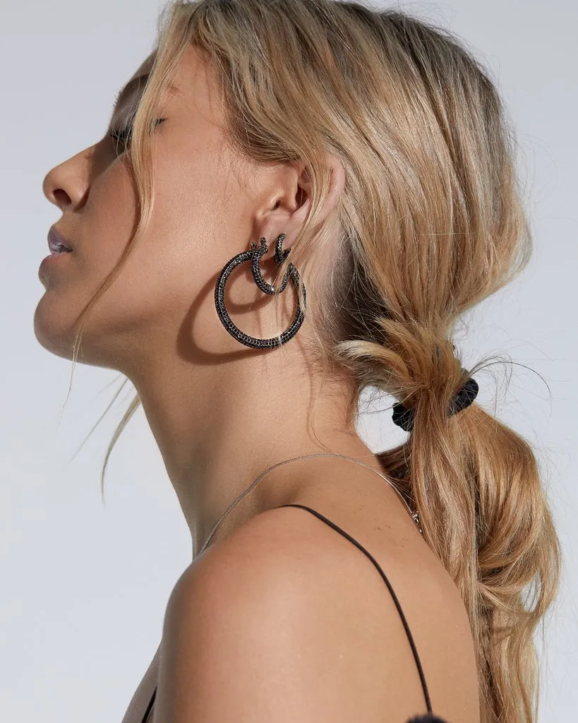 LUV AJ - Pave Amalfi Hoops in Gunmetal Jet