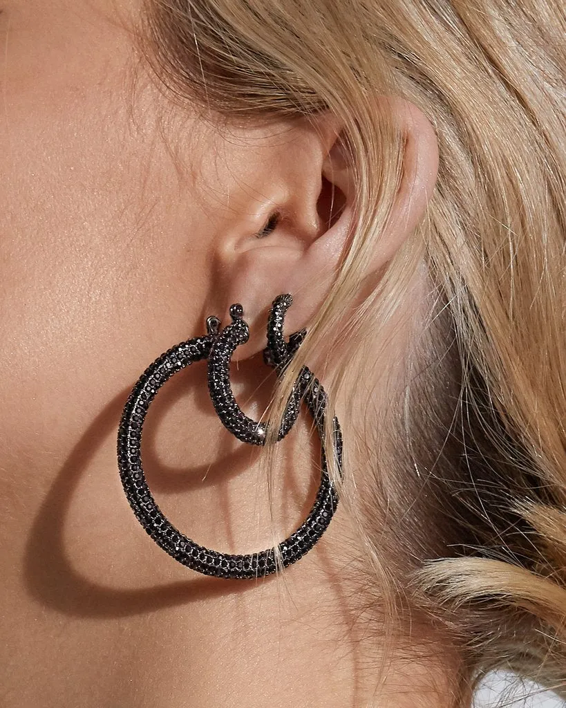 LUV AJ - Pave Baby Amalfi Hoops in Gunmetal Jet