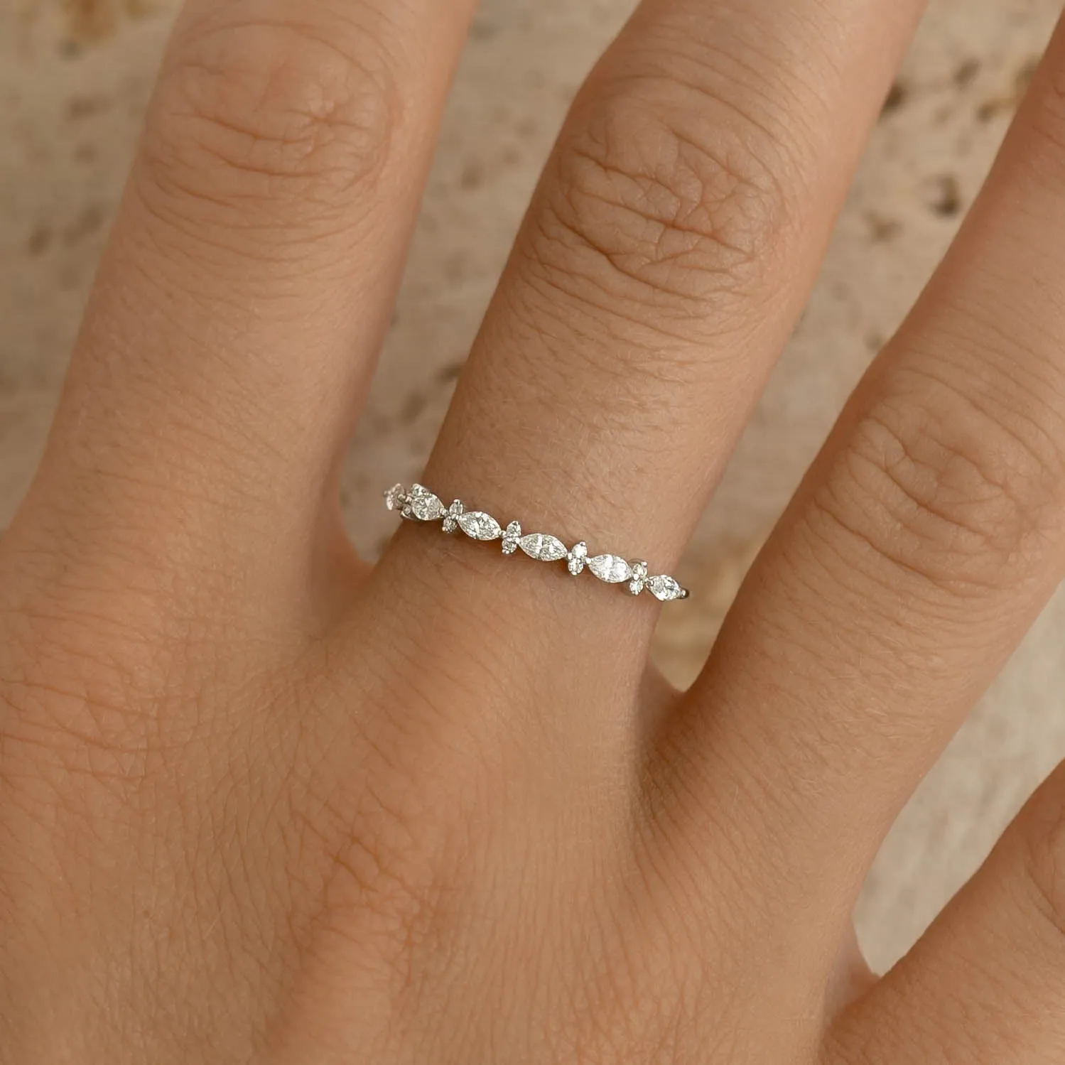 Marquise and Round Diamond Ring White Gold - Anjeli