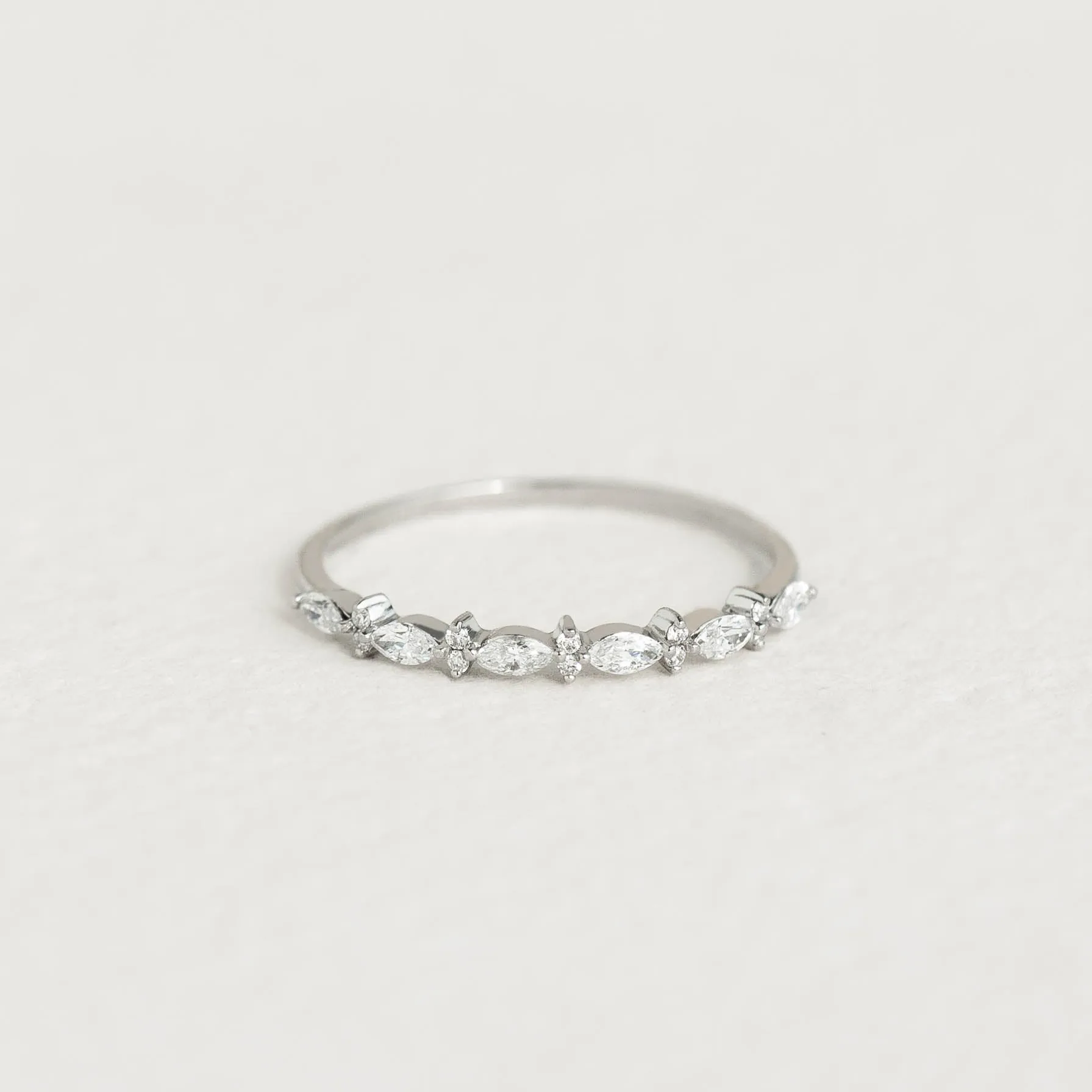 Marquise and Round Diamond Ring White Gold - Anjeli