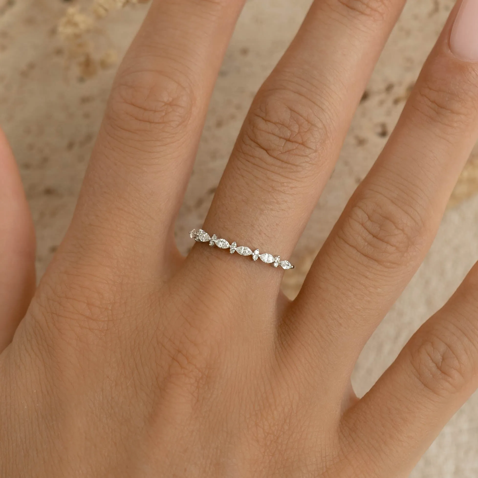 Marquise and Round Diamond Ring White Gold - Anjeli
