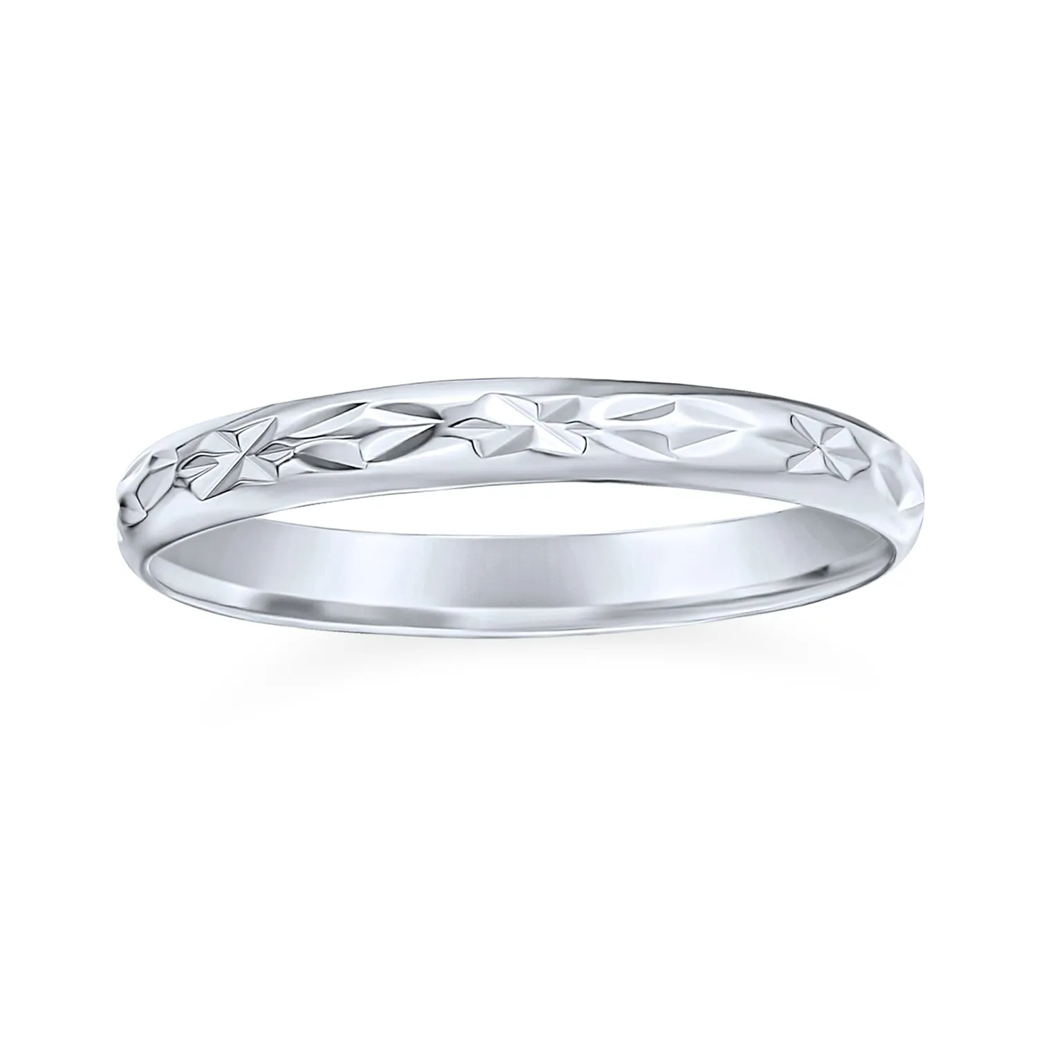 Mens Silver Ring: Elegant Diamond Cut Wedding Band with Striped Edge Pattern