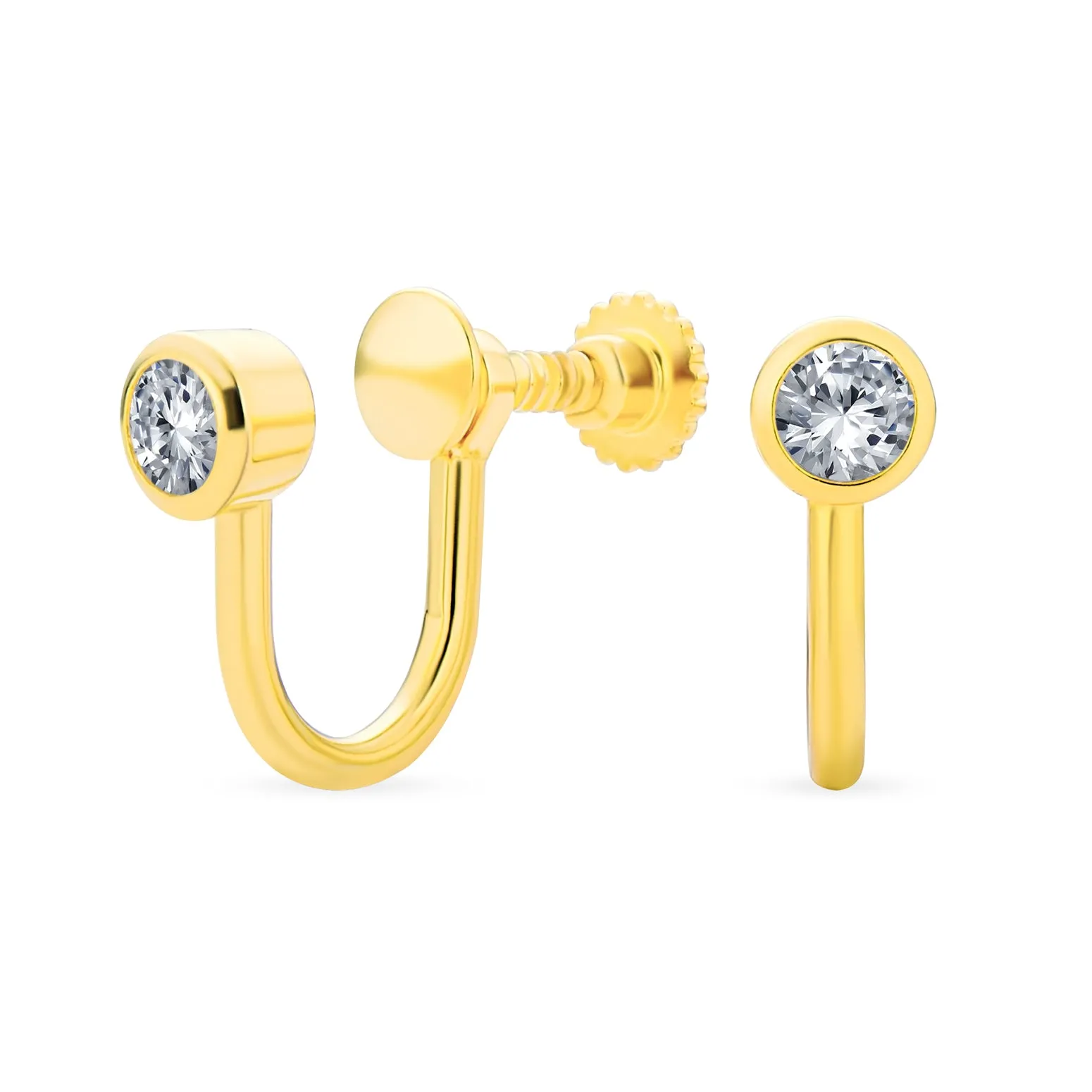 Minimalist Blue CZ Clip-On Earrings Rose Gold Plated Sterling Silver 4MM