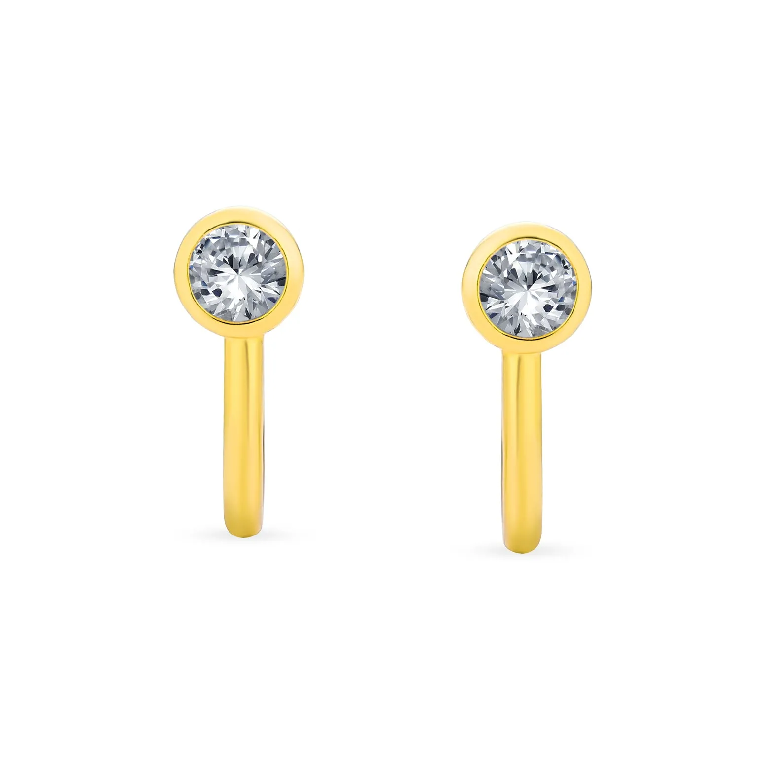 Minimalist Blue CZ Clip-On Earrings Rose Gold Plated Sterling Silver 4MM