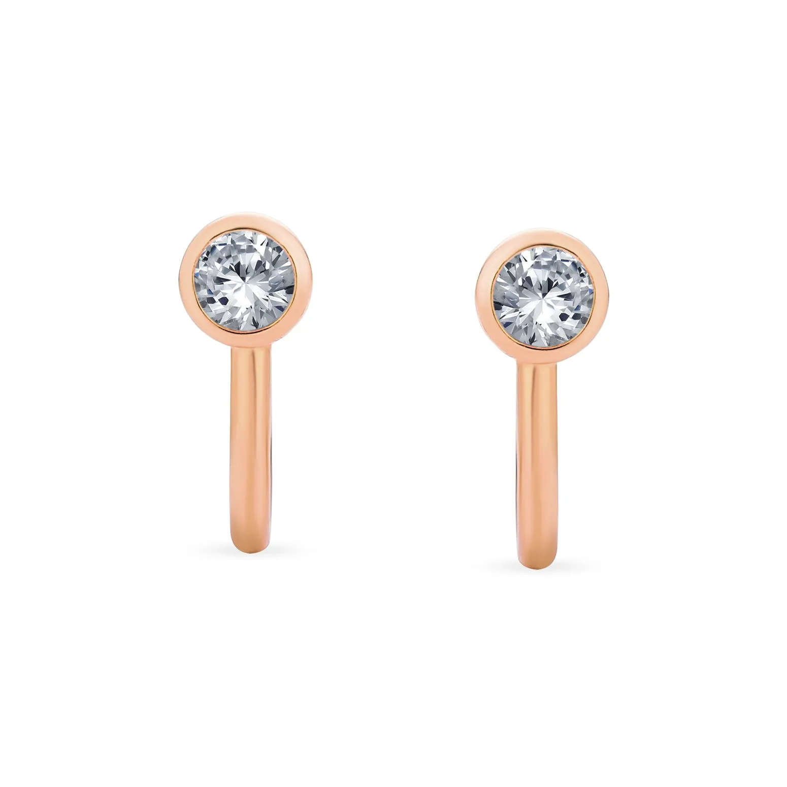 Minimalist Blue CZ Clip-On Earrings Rose Gold Plated Sterling Silver 4MM