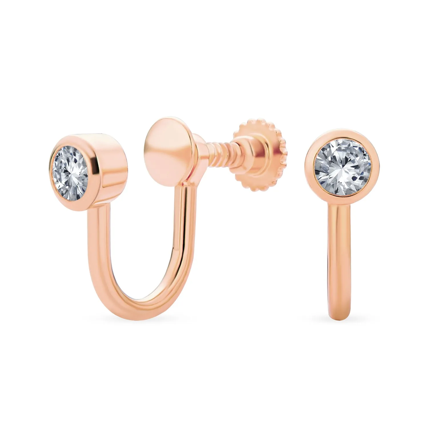 Minimalist Blue CZ Clip-On Earrings Rose Gold Plated Sterling Silver 4MM