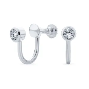 Minimalist Blue CZ Clip-On Earrings Rose Gold Plated Sterling Silver 4MM