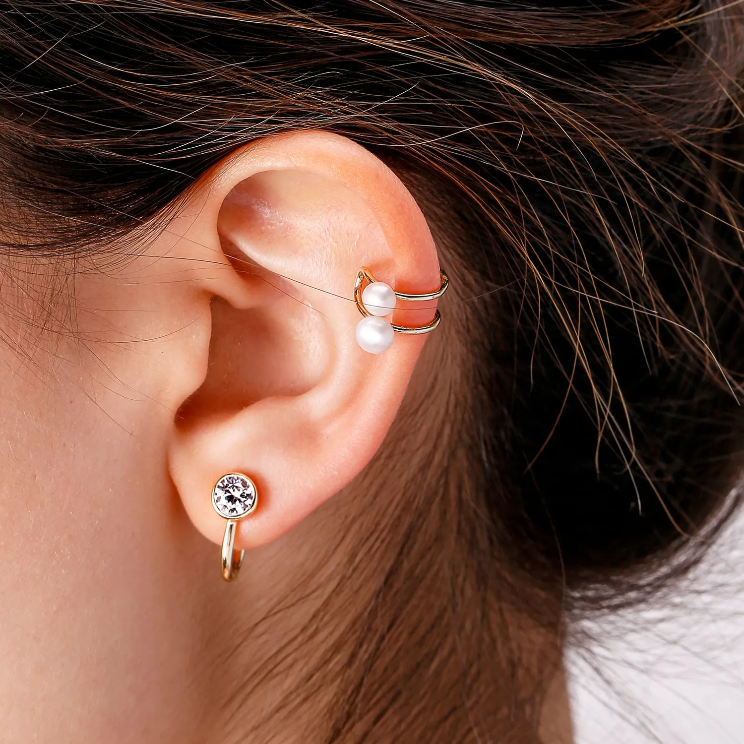 Minimalist Blue CZ Clip-On Earrings Rose Gold Plated Sterling Silver 4MM