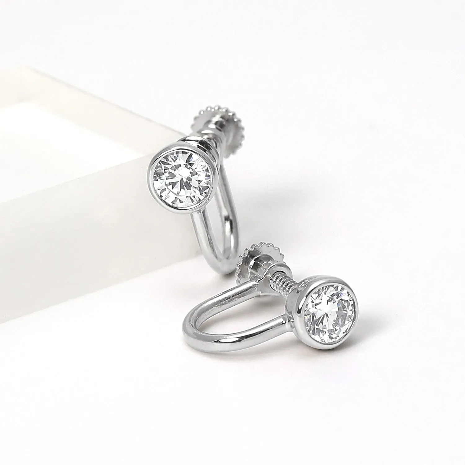 Minimalist Blue CZ Clip-On Earrings Rose Gold Plated Sterling Silver 4MM