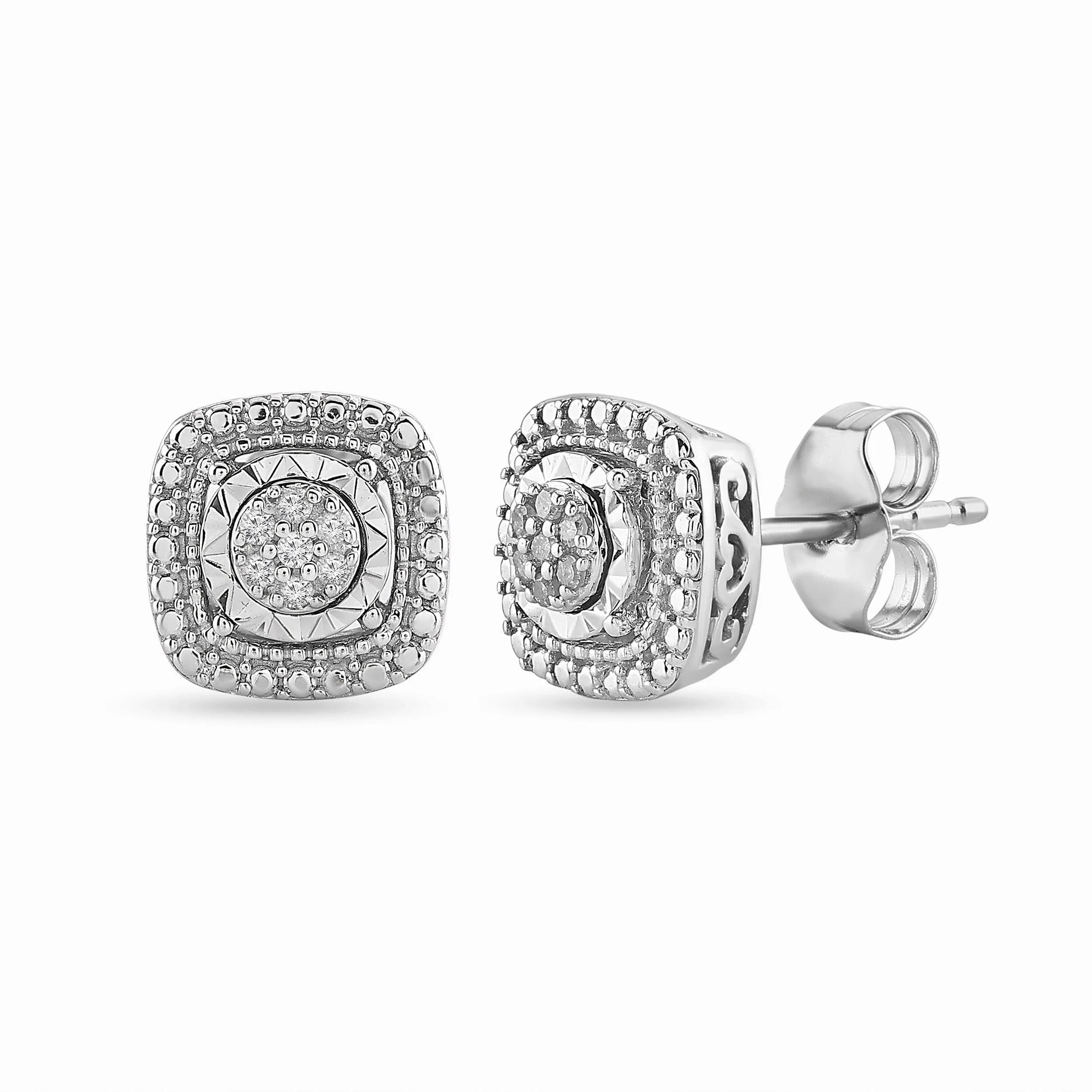 Miracle Surround Square Look Stud Earrings with 0.05ct of Diamonds in Sterling Silver