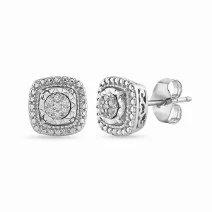 Miracle Surround Square Look Stud Earrings with 0.05ct of Diamonds in Sterling Silver