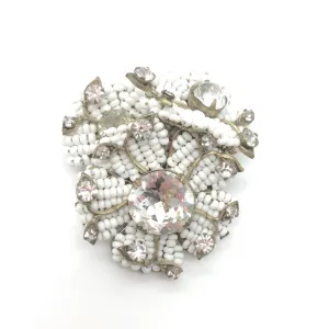 Miriam Haskell White Bead and Crystal Pin