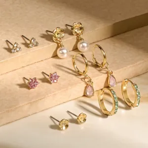 Multi Pearl Stud And Hoop Earrings Set Of 6