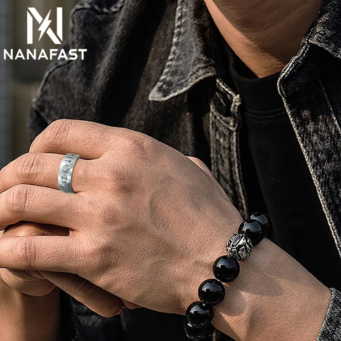 Nanafast Men's Ring Minimalist Style Stainless Steel Viking Ring Ideal Gift for Father Viking-inspired Stainless Steel Rings for Men
