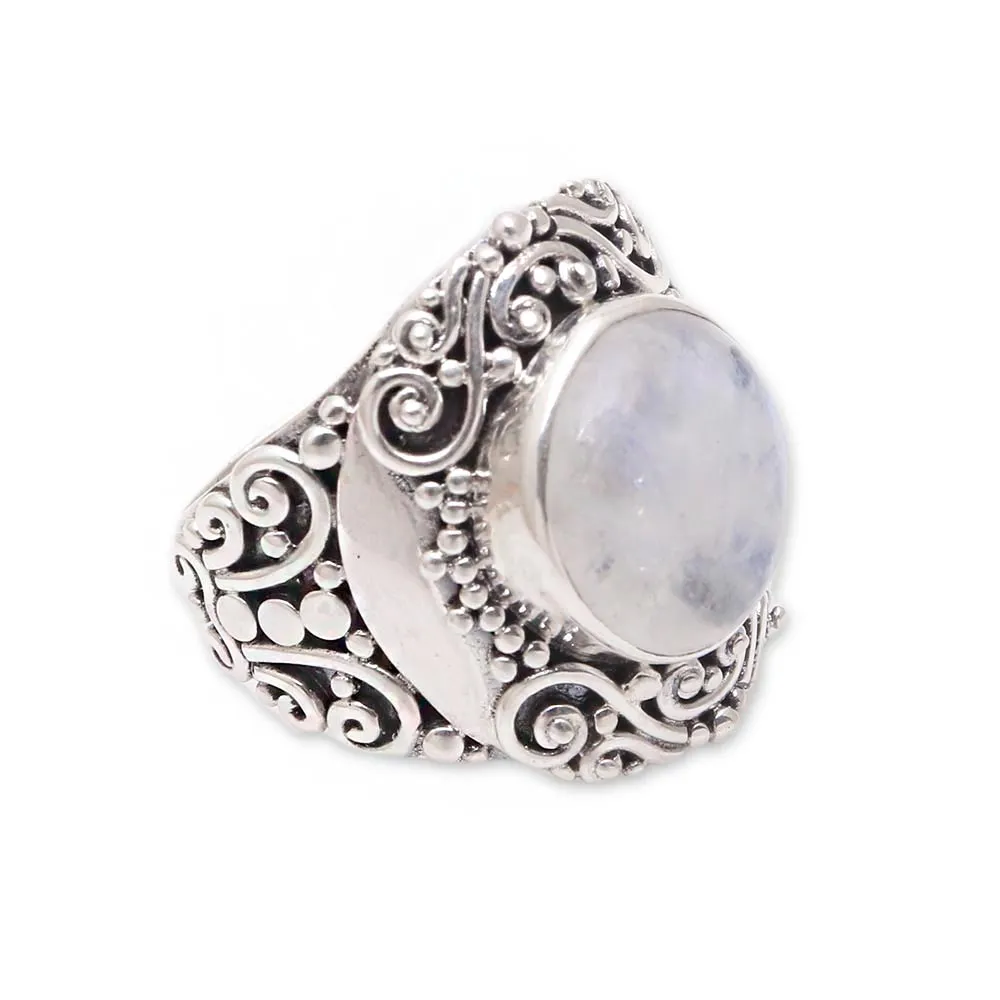 Nighttime Garden Rainbow Moonstone Cocktail Ring from Bali