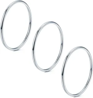 NOKMIT 3PCS 1mm Thin Silver Rings for Women Girls Slim Simple Stacking Stackable Ring Plain Thumb Pinky Band Smooth High Polished Non Tarnish Comfort Fit Size 5 to 10
