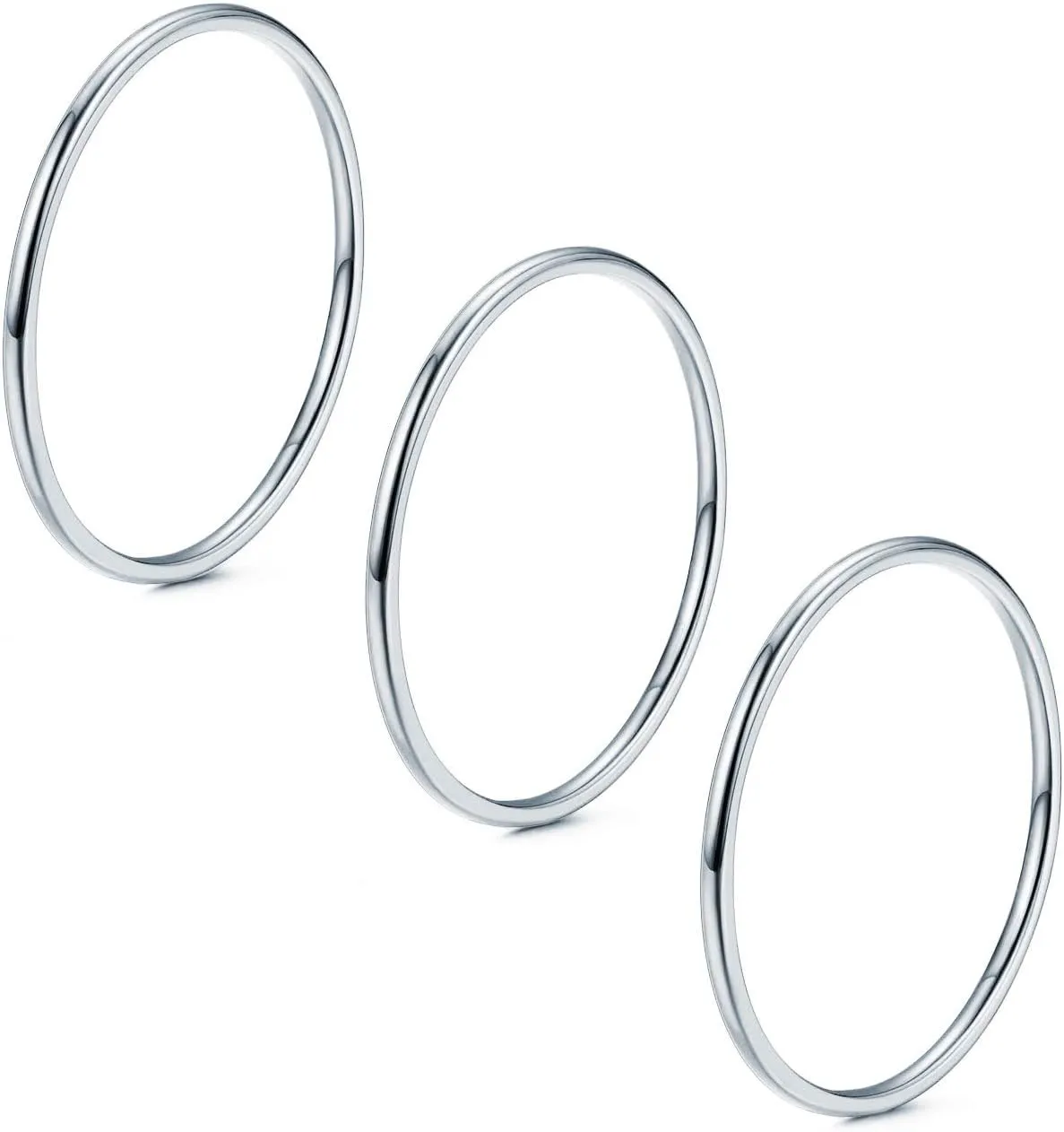 NOKMIT 3PCS 1mm Thin Silver Rings for Women Girls Slim Simple Stacking Stackable Ring Plain Thumb Pinky Band Smooth High Polished Non Tarnish Comfort Fit Size 5 to 10