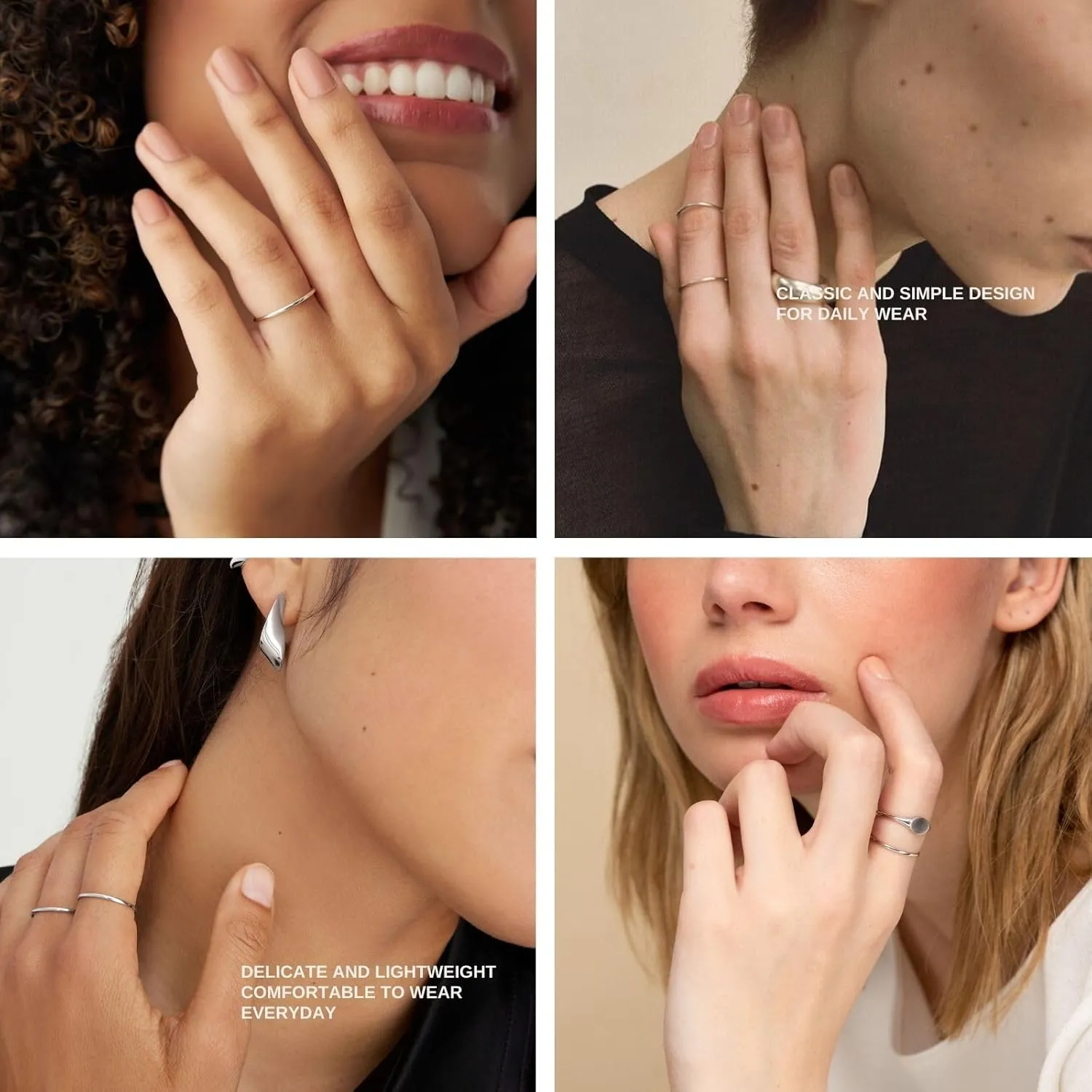 NOKMIT 3PCS 1mm Thin Silver Rings for Women Girls Slim Simple Stacking Stackable Ring Plain Thumb Pinky Band Smooth High Polished Non Tarnish Comfort Fit Size 5 to 10