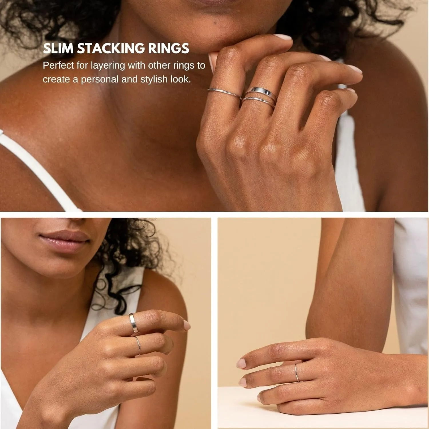 NOKMIT 3PCS 1mm Thin Silver Rings for Women Girls Slim Simple Stacking Stackable Ring Plain Thumb Pinky Band Smooth High Polished Non Tarnish Comfort Fit Size 5 to 10