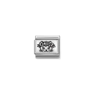 Nomination Composable Link Cat With Flowers, Silver