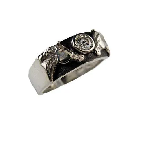 Pair of Horses Ring with CZ Sterling Silver