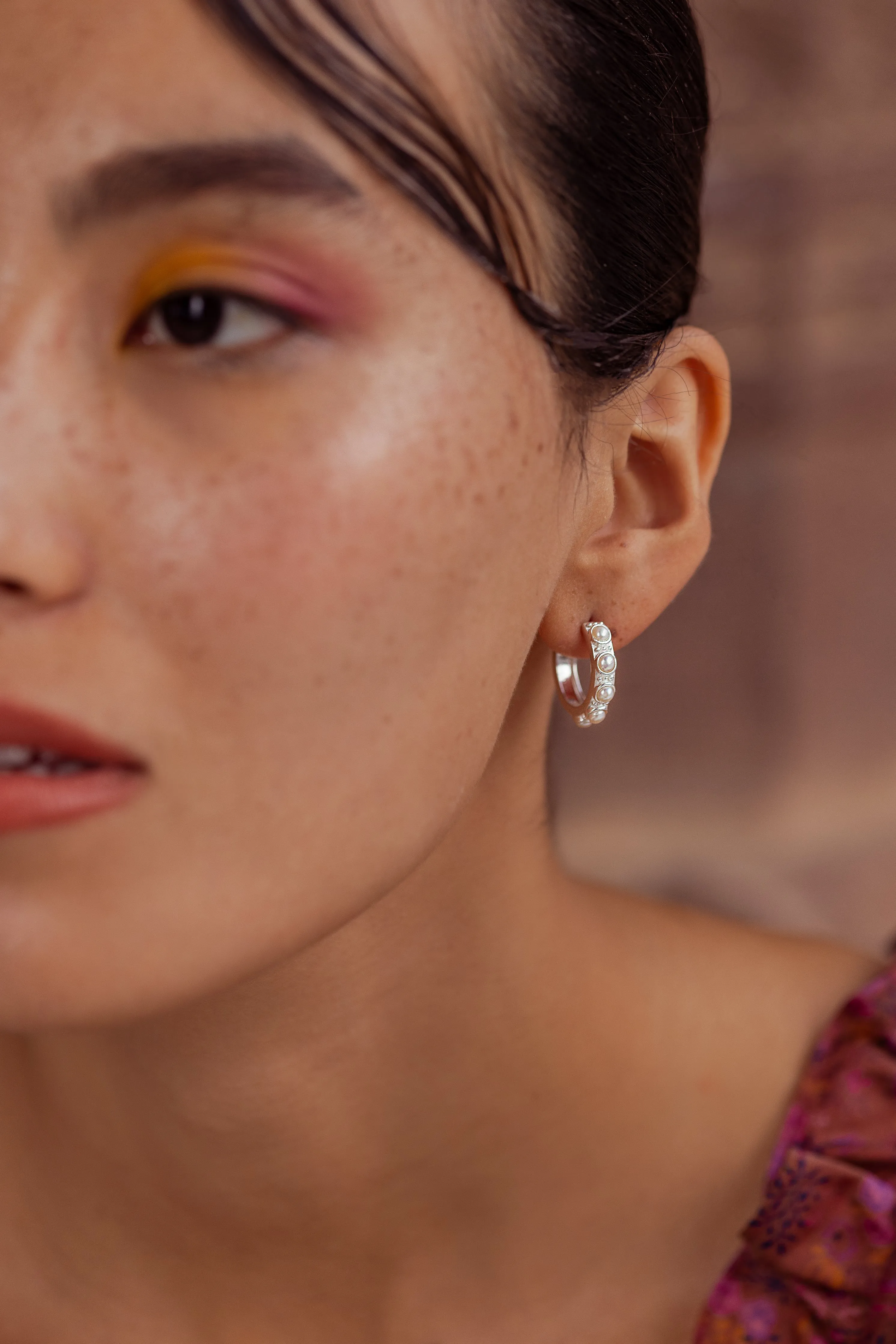 Pearl Hoop Earrings - Silver