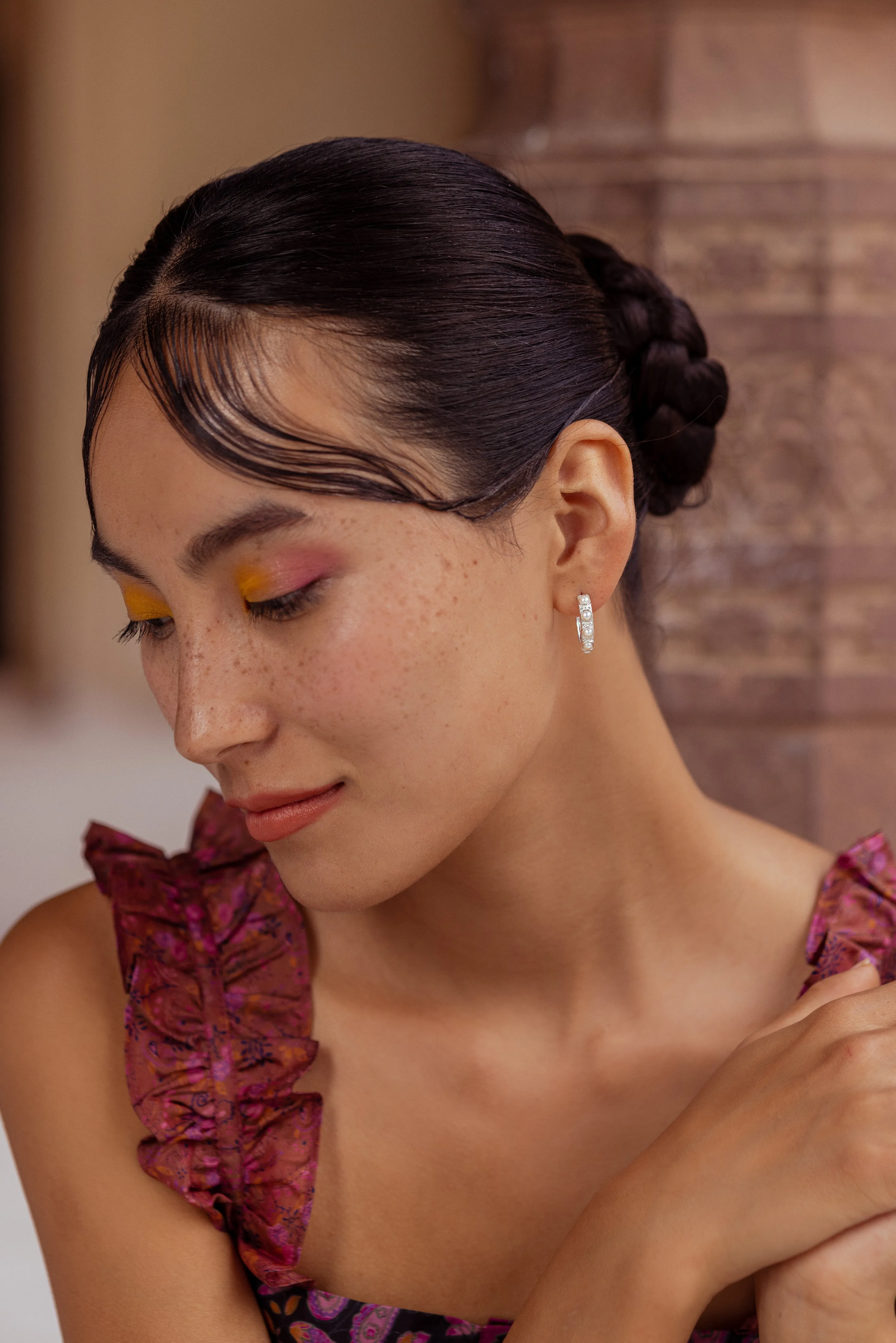 Pearl Hoop Earrings - Silver