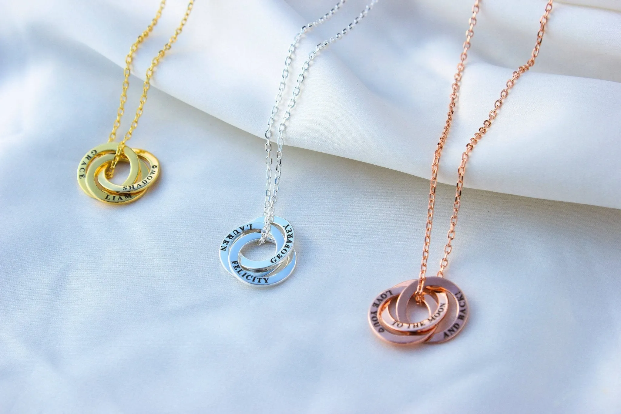 Personalised Three Ring Rose Gold Necklace