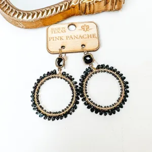 Pink Panache | Cushion Cut Crystal Earrings with Crystal Beaded Circle Drop in Black